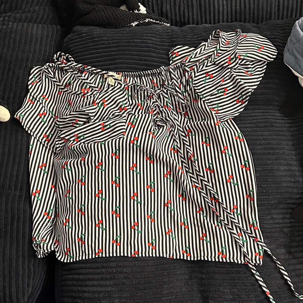 Striped Cherry Print Women's Top